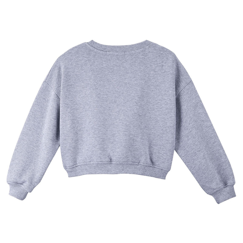 Girls Grey Melange Cotton Sweatshirt With Brand  Logo - CÉMAROSE | Children's Fashion Store - 2