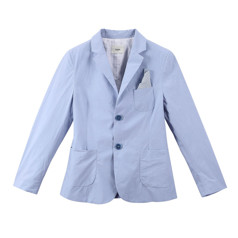 Boys Light Blue Cotton Blazer With Patch Pockets - CÉMAROSE | Children's Fashion Store - 1