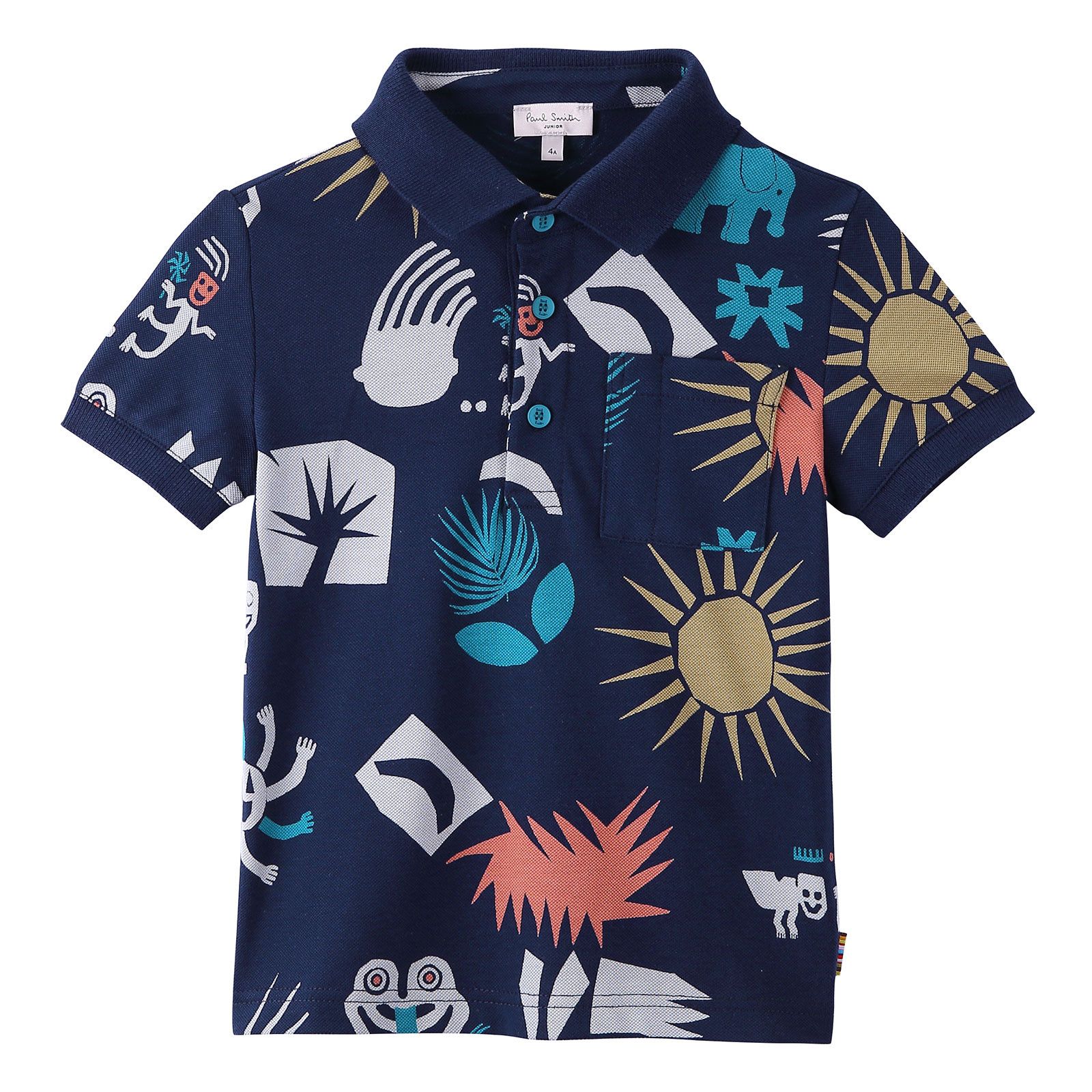 Boys Navy Blue Cotton Polo Shirt With Fancy Pattern Print - CÉMAROSE | Children's Fashion Store - 1
