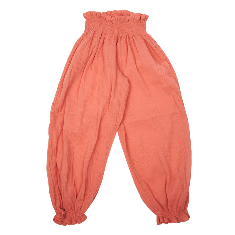 Girls Red Cotton Waist Trousers With Frilly Cuffs - CÉMAROSE | Children's Fashion Store