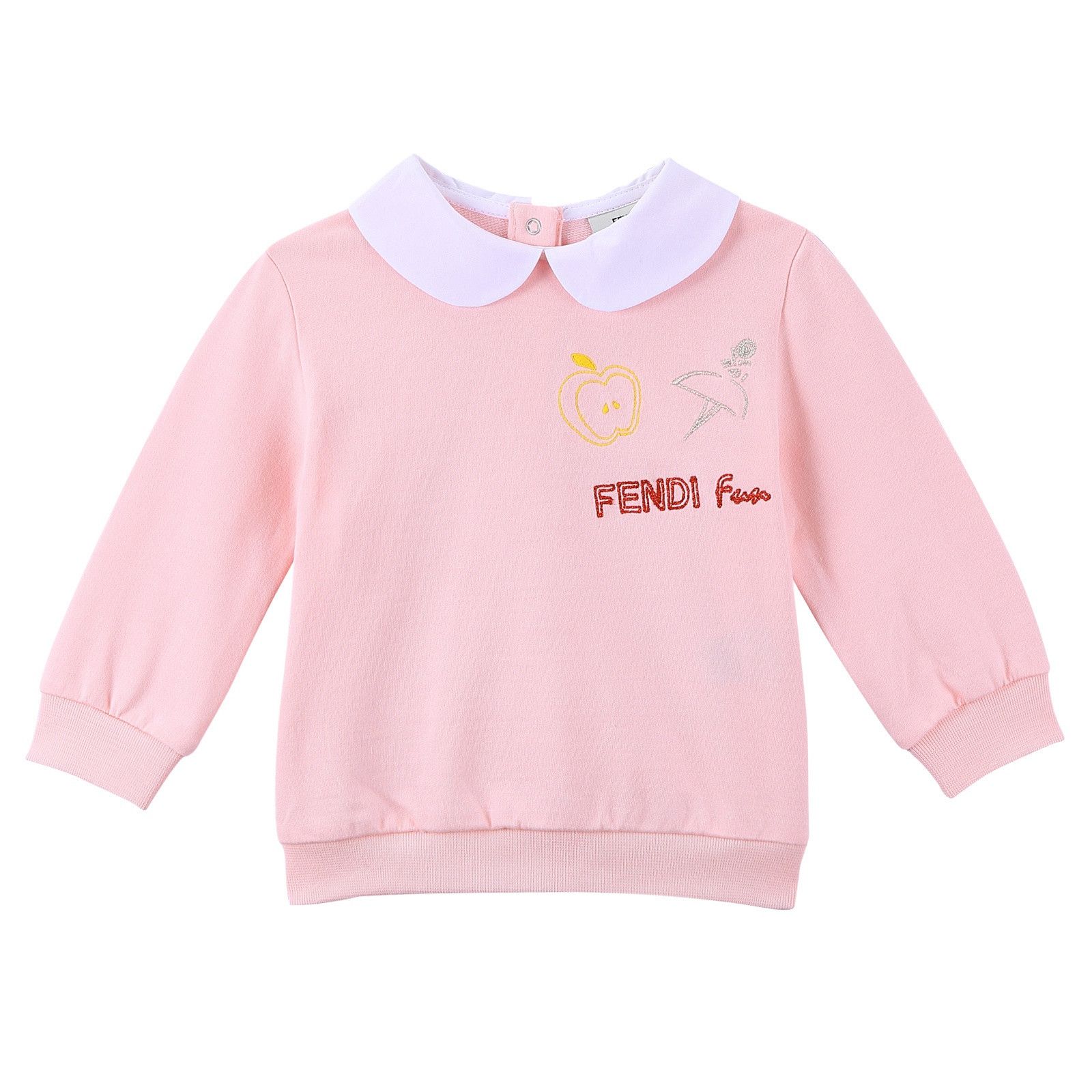Baby Girls Pink Embroidered Trims Sweatshirt With Peter Pan Collar - CÉMAROSE | Children's Fashion Store - 1