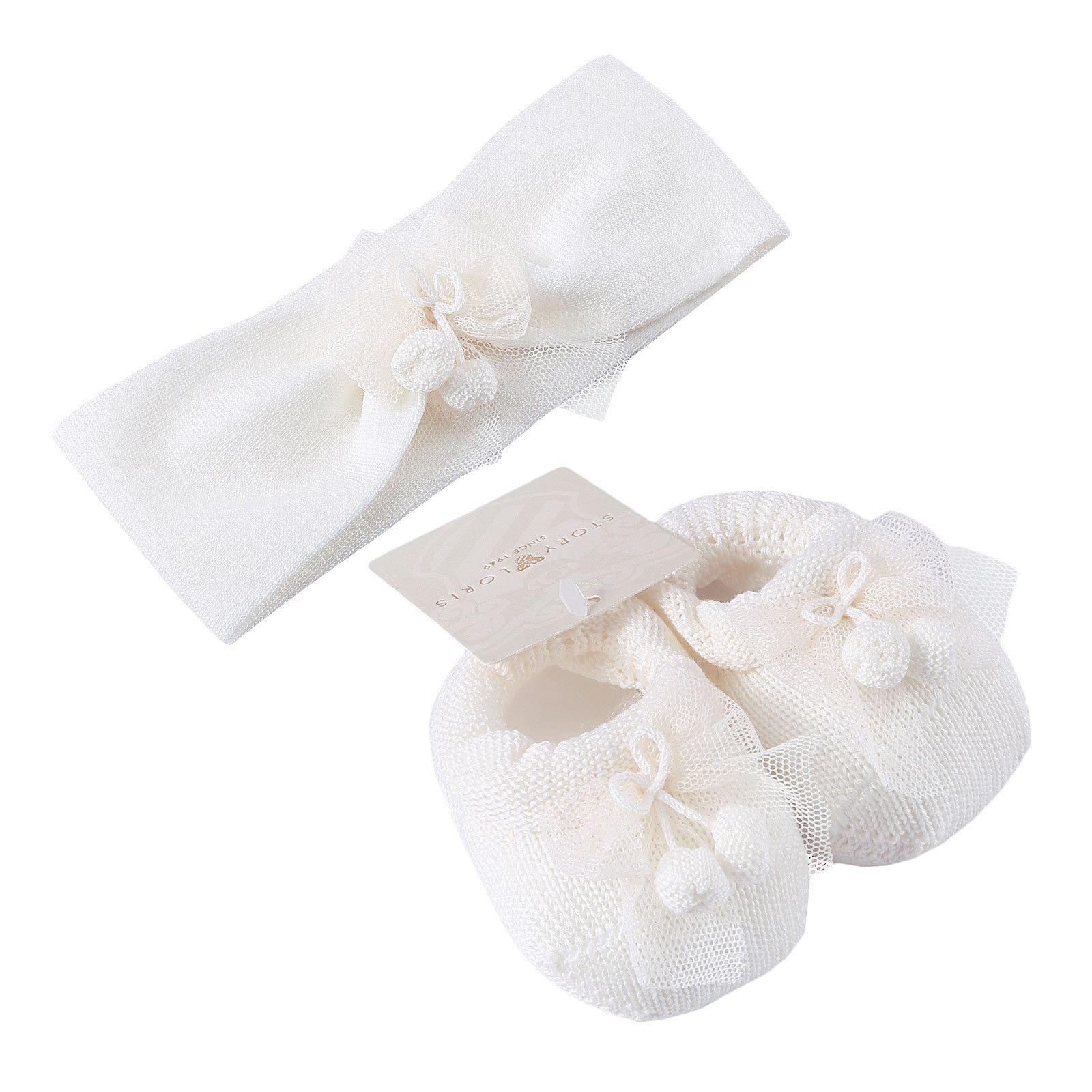 Baby White Knitted Cotton Shoes&Hair Band Gift Set - CÉMAROSE | Children's Fashion Store - 1