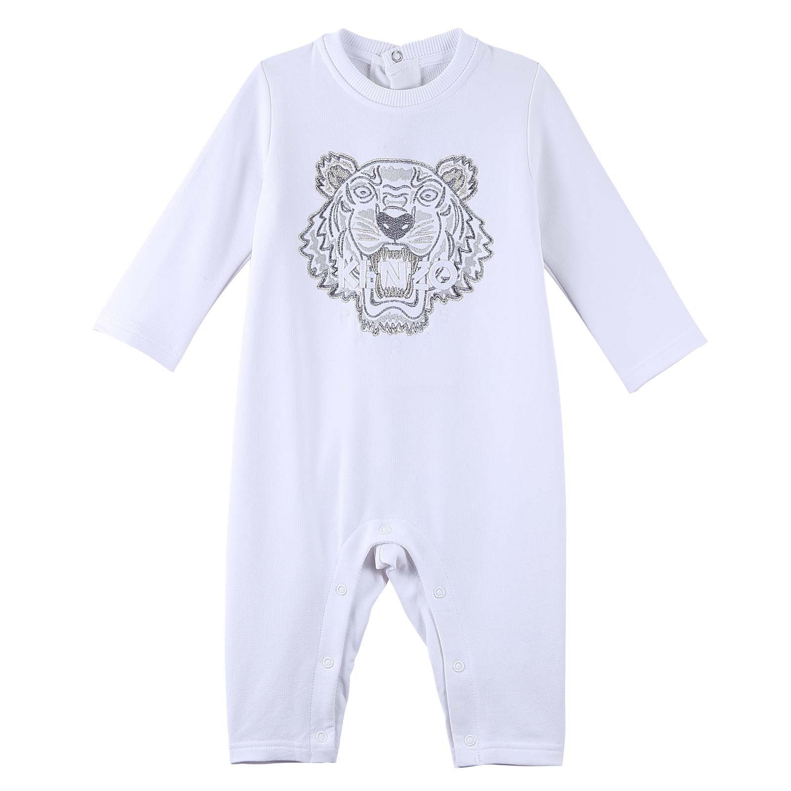 Baby White Cotton Embroidered Tiger Head Trims Babygrow - CÉMAROSE | Children's Fashion Store - 1