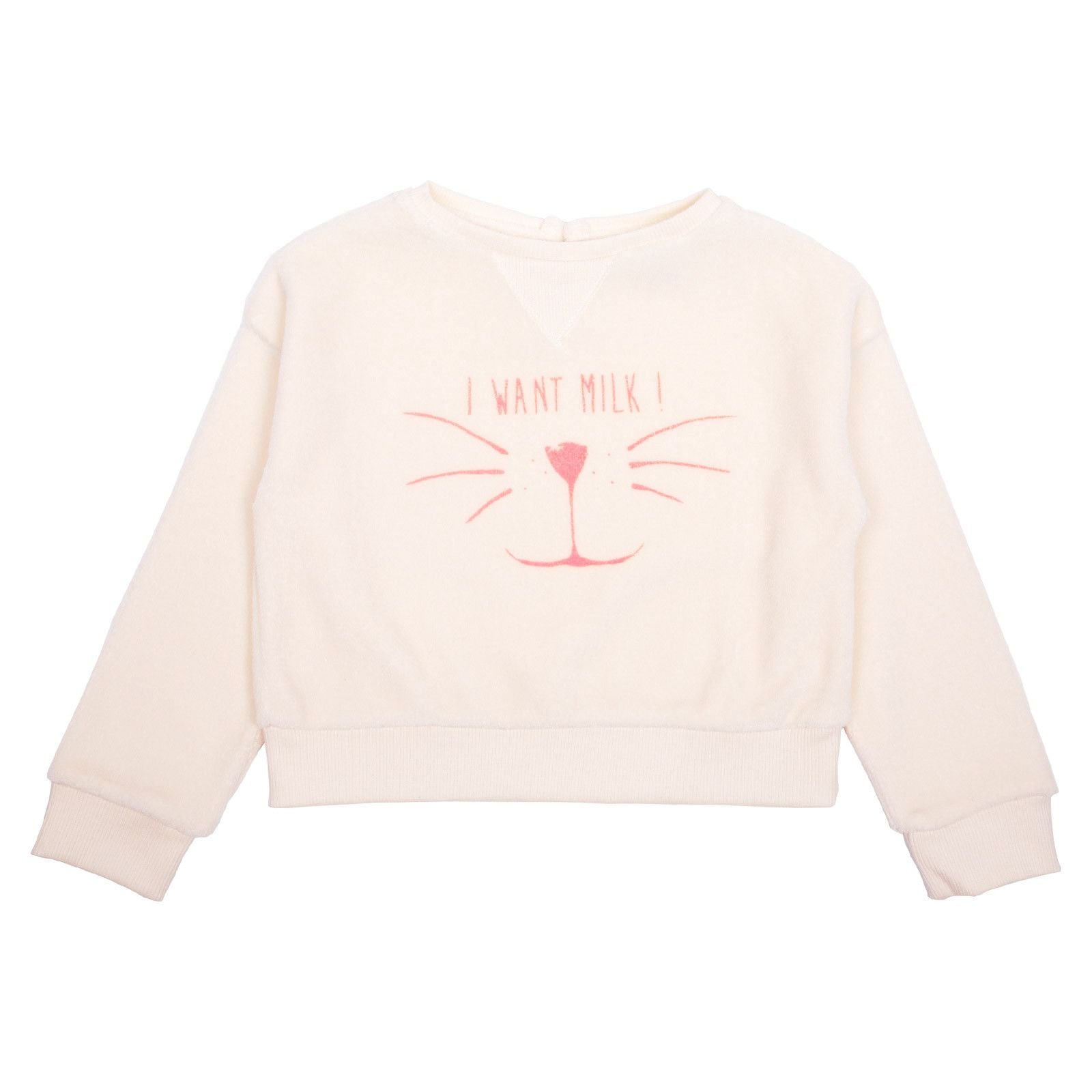 Girls White Cat Face Printed Cotton Sweatshirt - CÉMAROSE | Children's Fashion Store