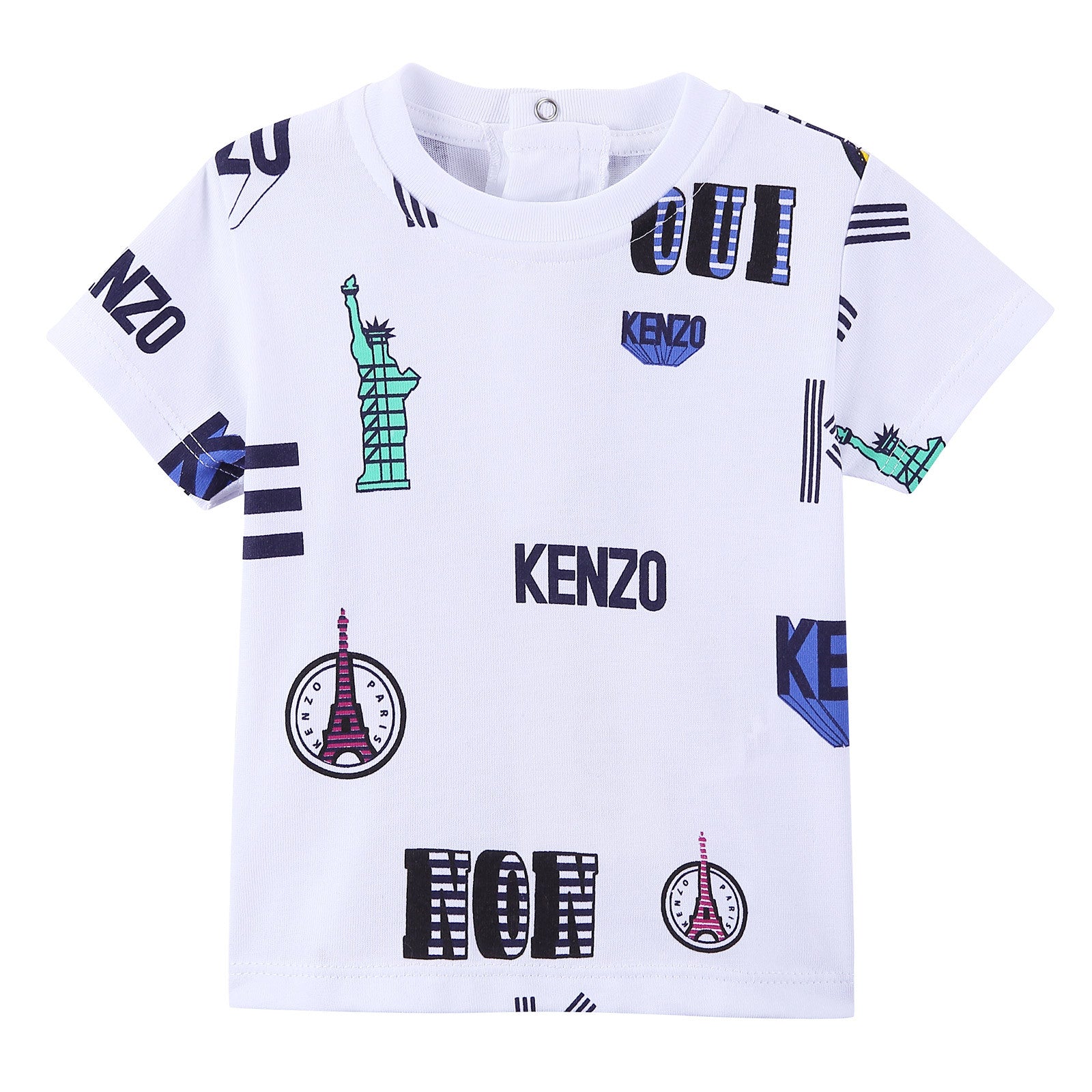 Baby Boys White Multi-Icones Printed Cotton T-Shirt - CÉMAROSE | Children's Fashion Store - 1