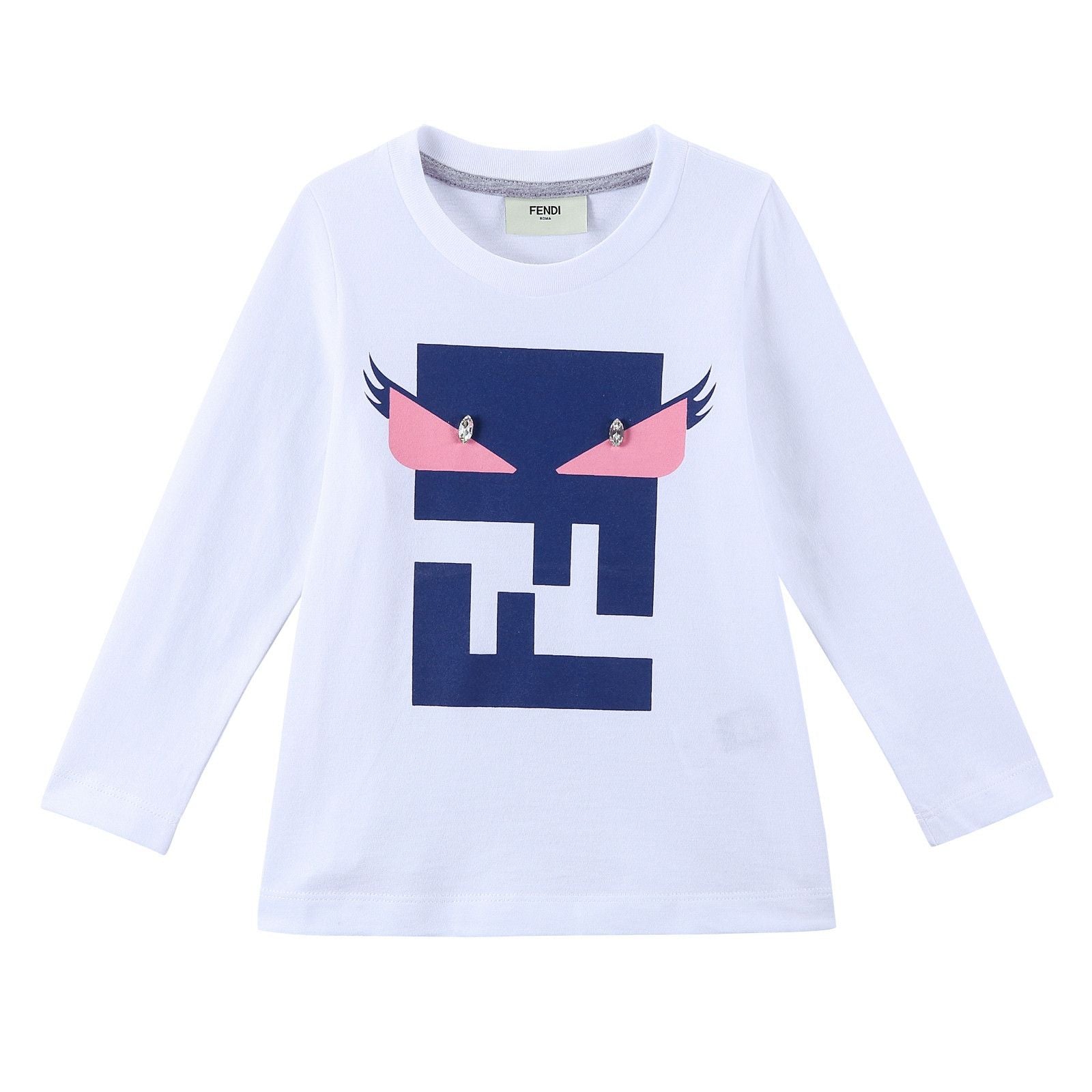 Girls White 'FF Monster' Printed Cotton T-Shirt - CÉMAROSE | Children's Fashion Store - 1