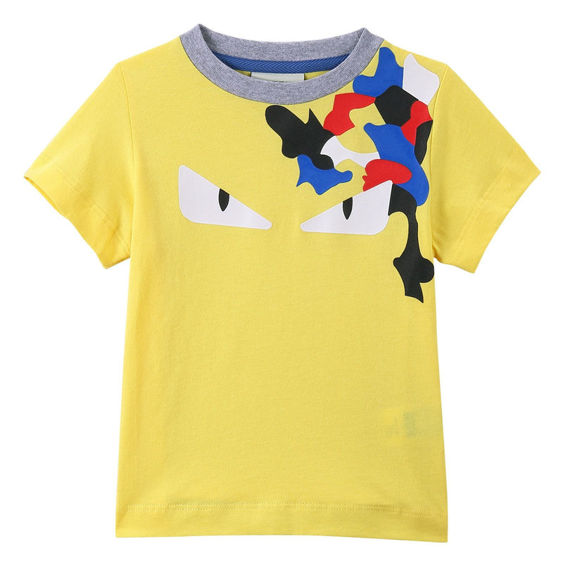 Boys Yellow 'Monster' Eyes Printed Cotton T-Shirt - CÉMAROSE | Children's Fashion Store - 1