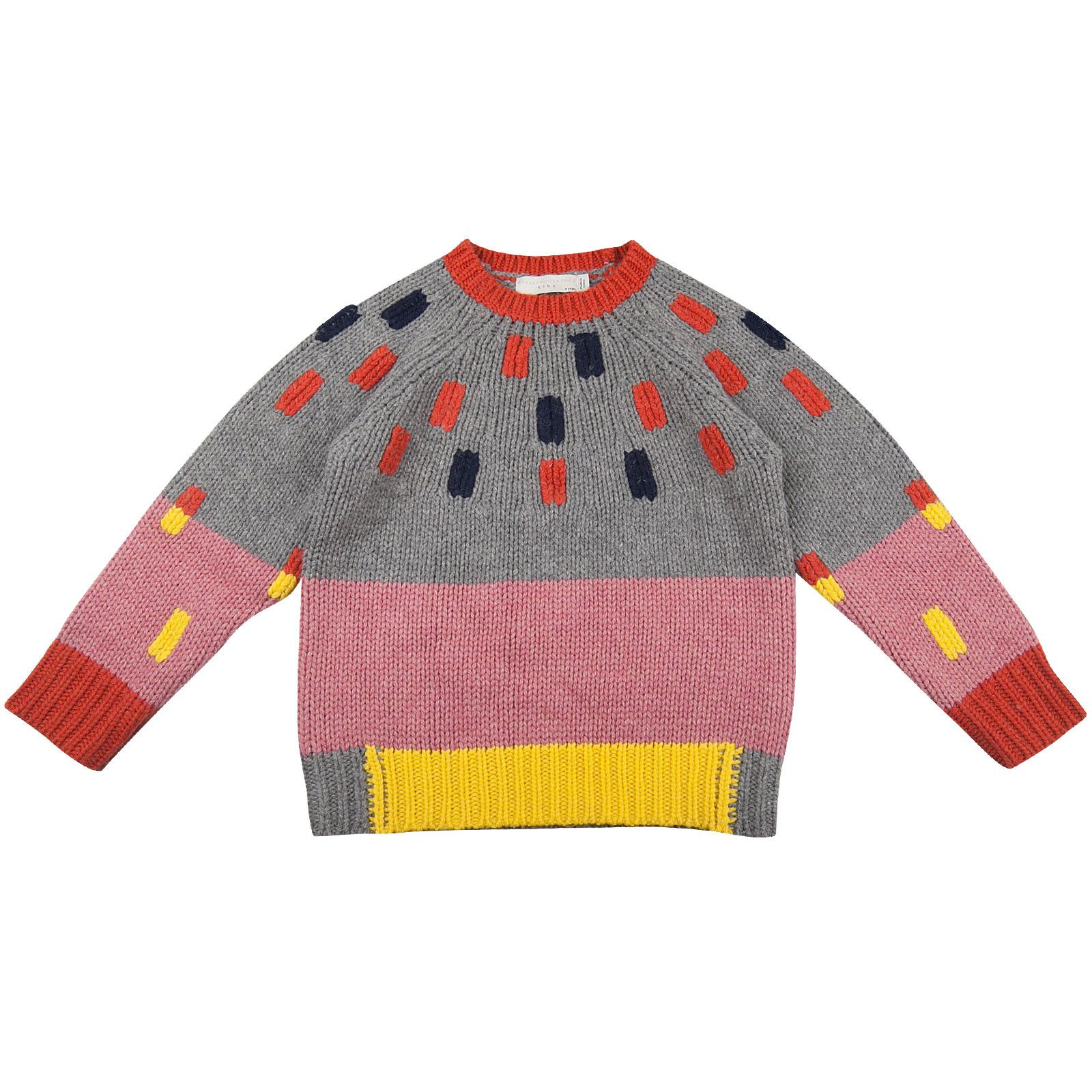 Freddie Girls Grey&Red Wool Sweater With Red And Blue Trims - CÉMAROSE | Children's Fashion Store - 1