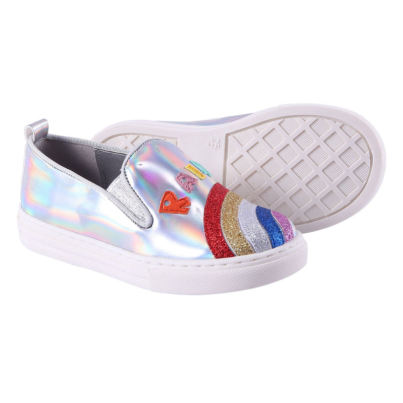 Girls Silver Shoes With Patch Rainbow Trims - CÉMAROSE | Children's Fashion Store - 2