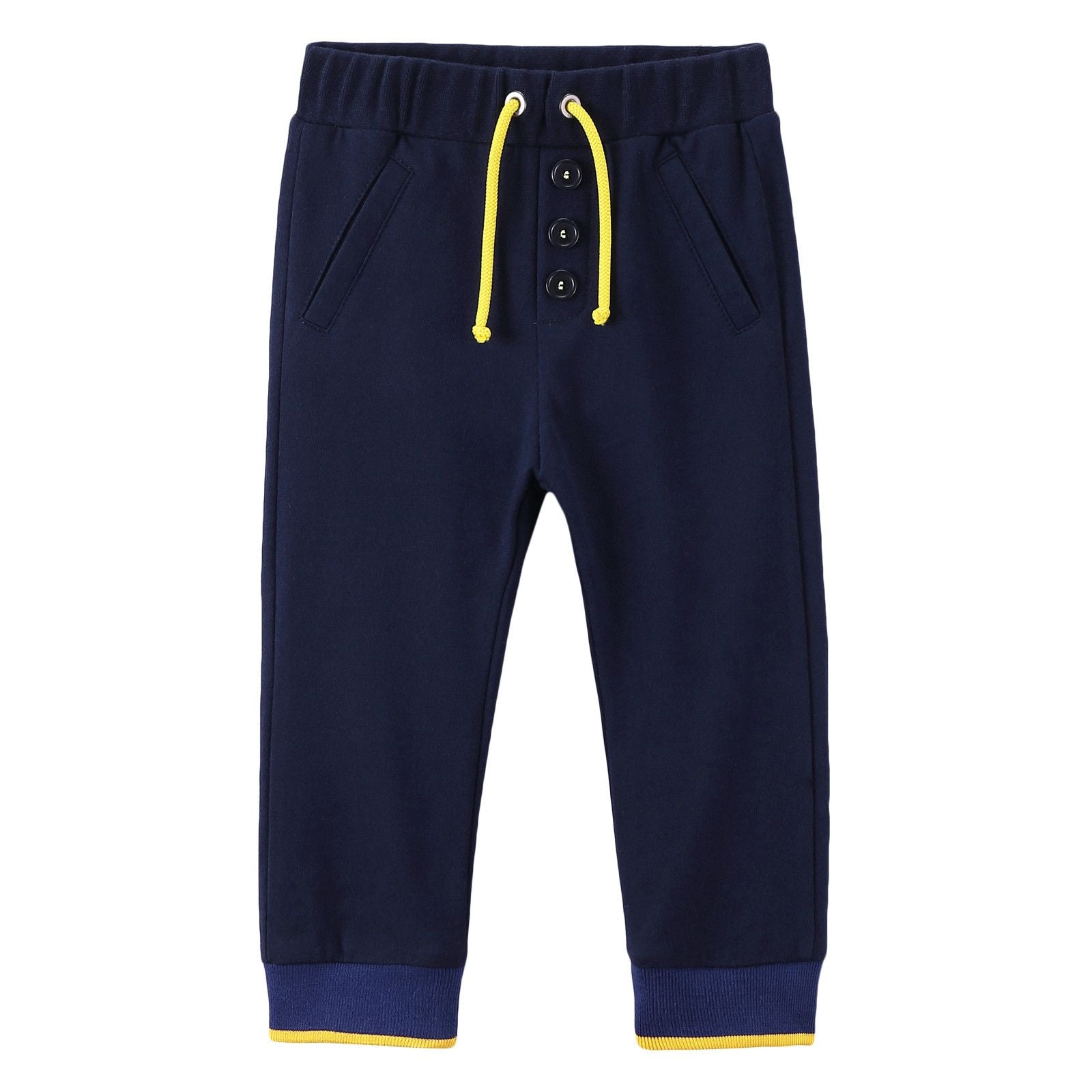 Baby Boys Blue Drawstring Trousers With Ribbed Cuffs - CÉMAROSE | Children's Fashion Store - 1