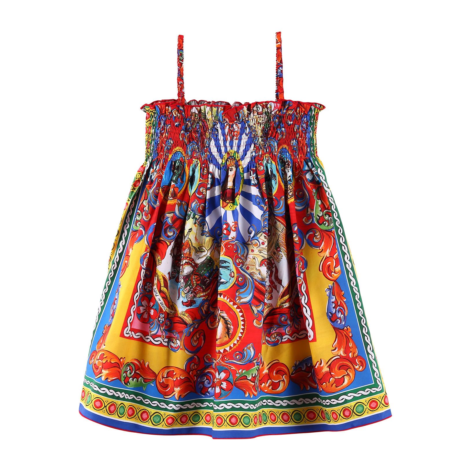 Girls Multicolor Teatro Pupi Printed Backless Dress - CÉMAROSE | Children's Fashion Store - 1