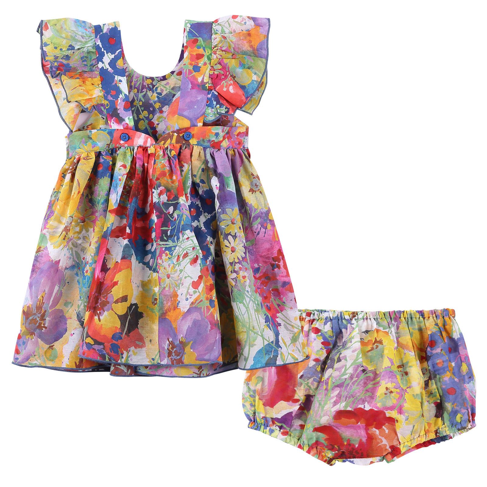 Baby Girls Multicolor Floral Printed Woven Dress With Bloomres - CÉMAROSE | Children's Fashion Store - 2