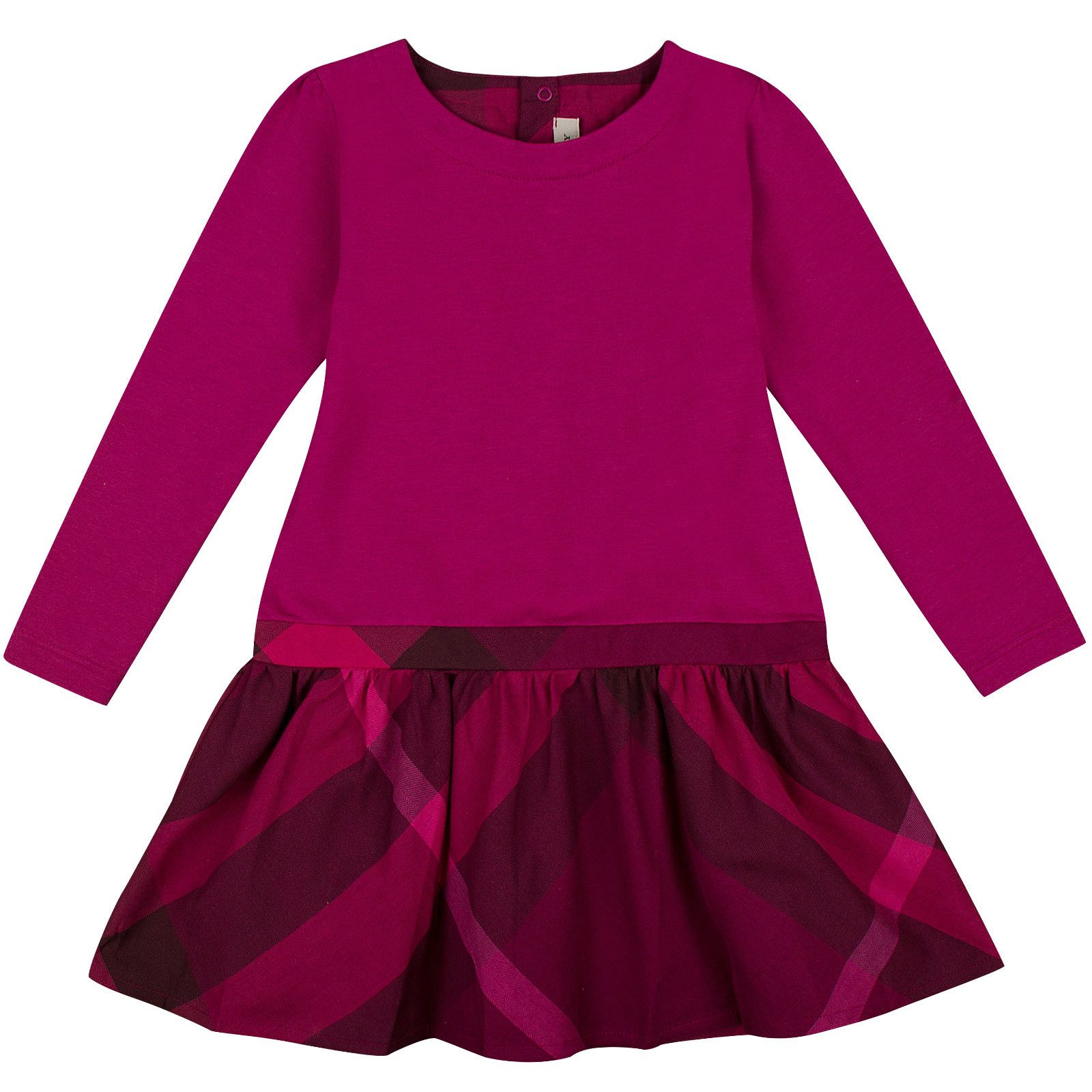 Baby Girls Purple Cotton Dress With Check Skirt - CÉMAROSE | Children's Fashion Store - 1