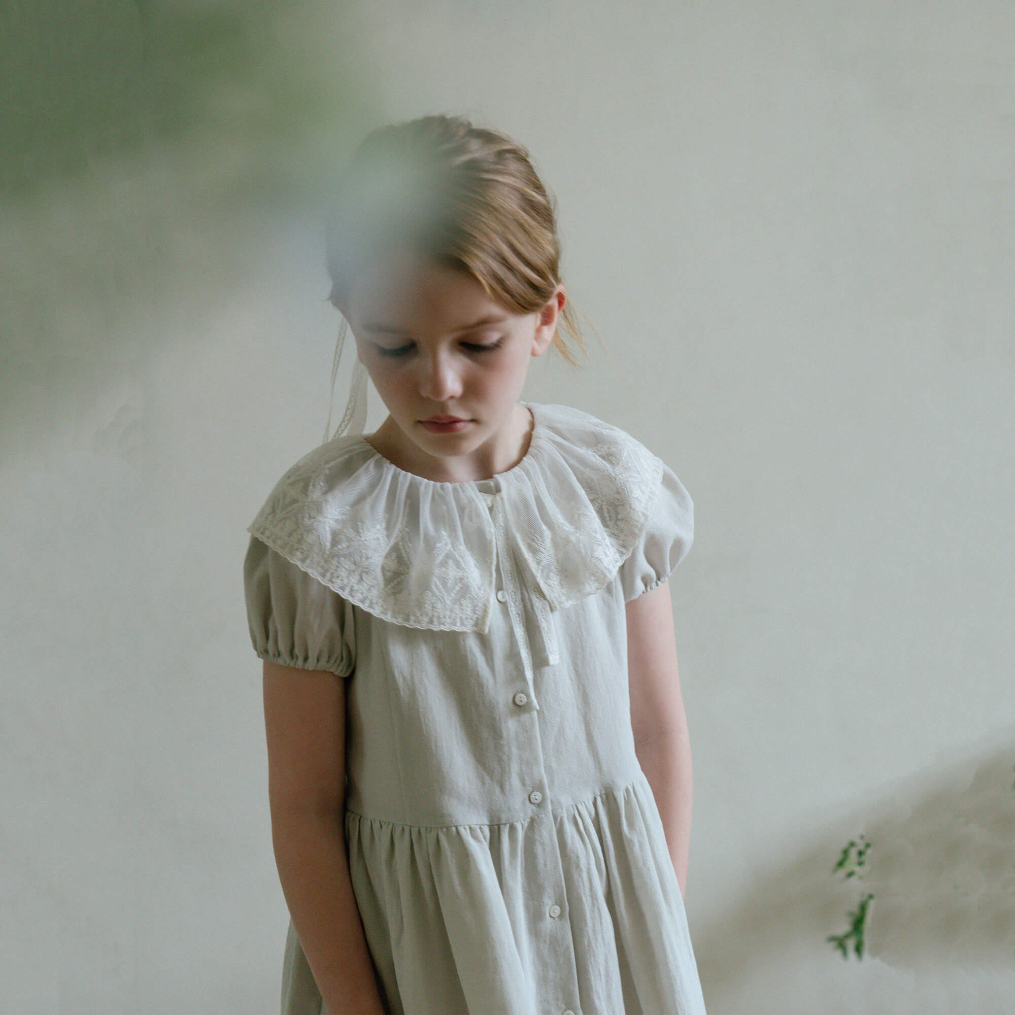 Girls Pale Mint Lace Collar Cotton Dress