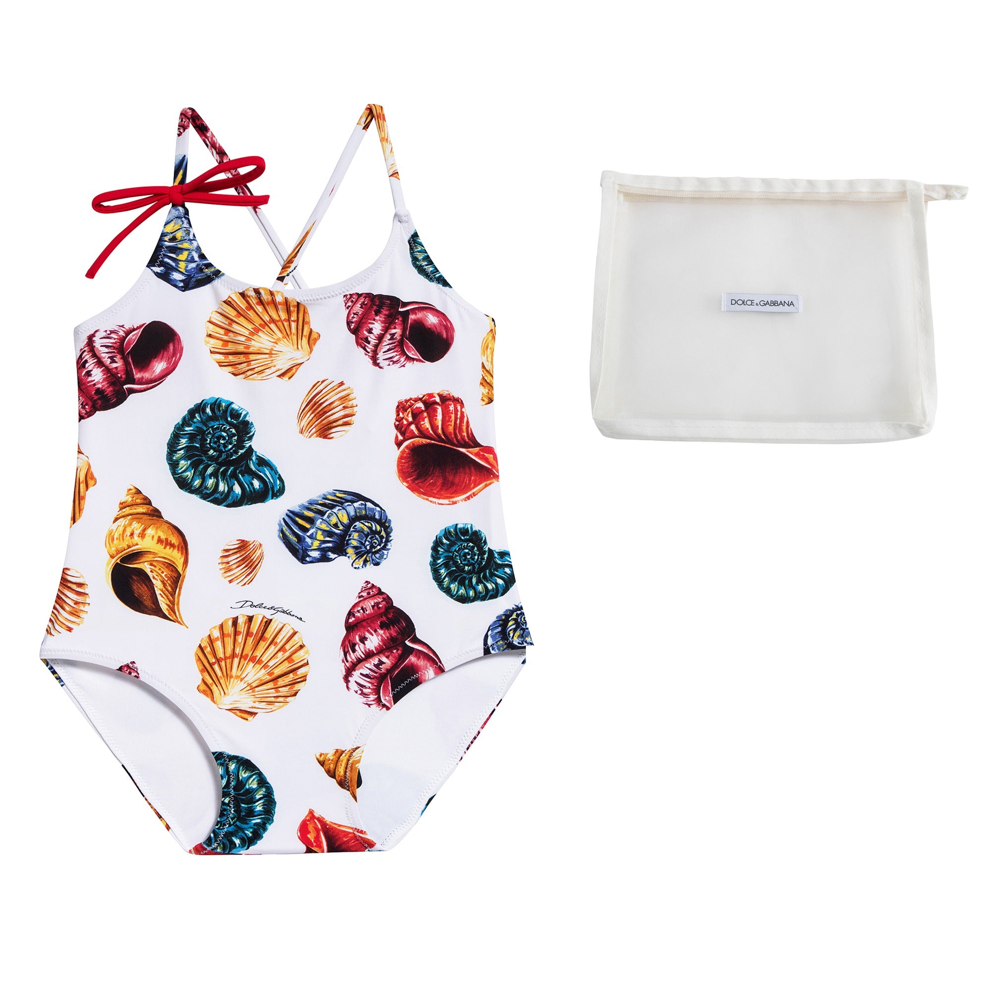 Girls White Printed Swimwear