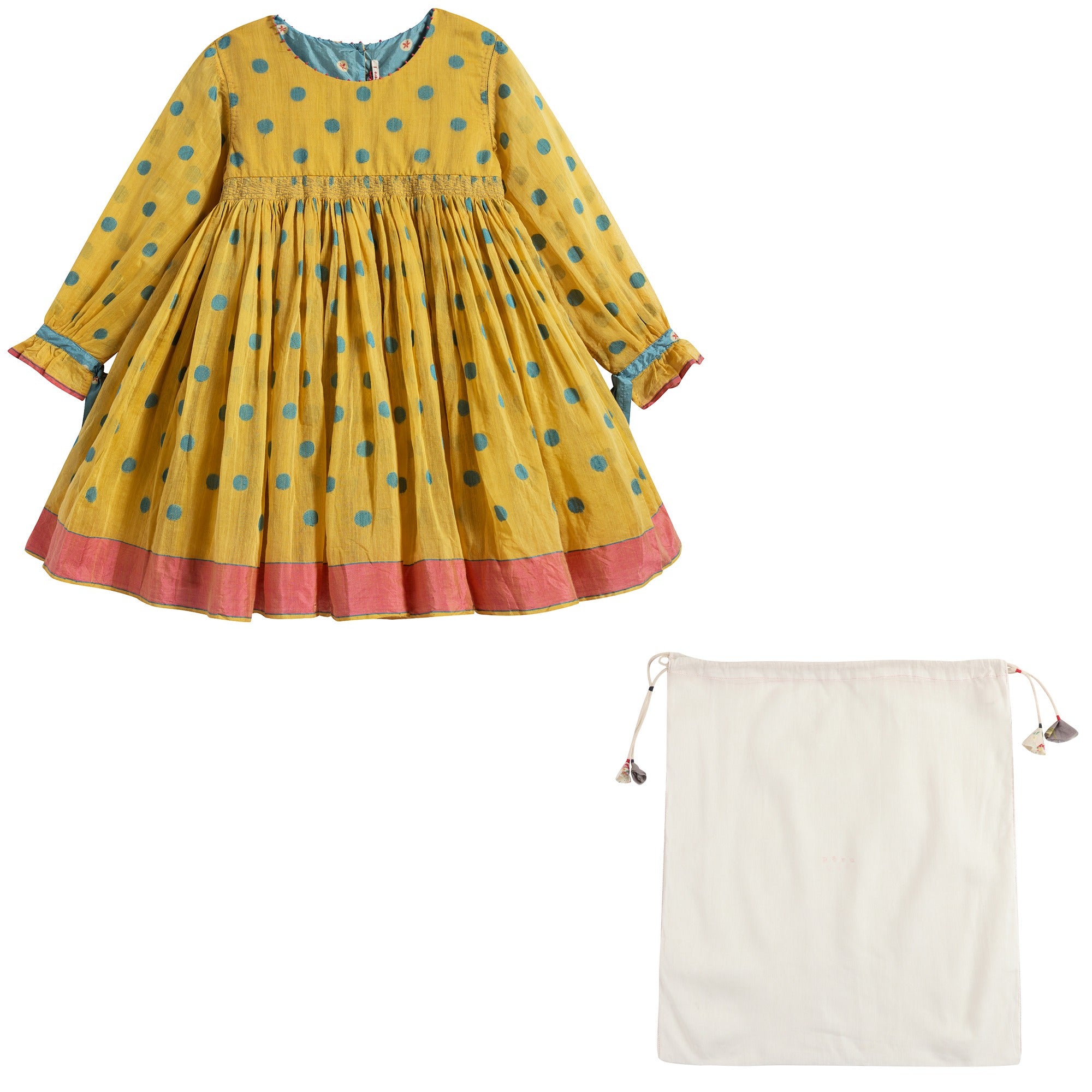 Girls Yellow & Cyan Points Dress