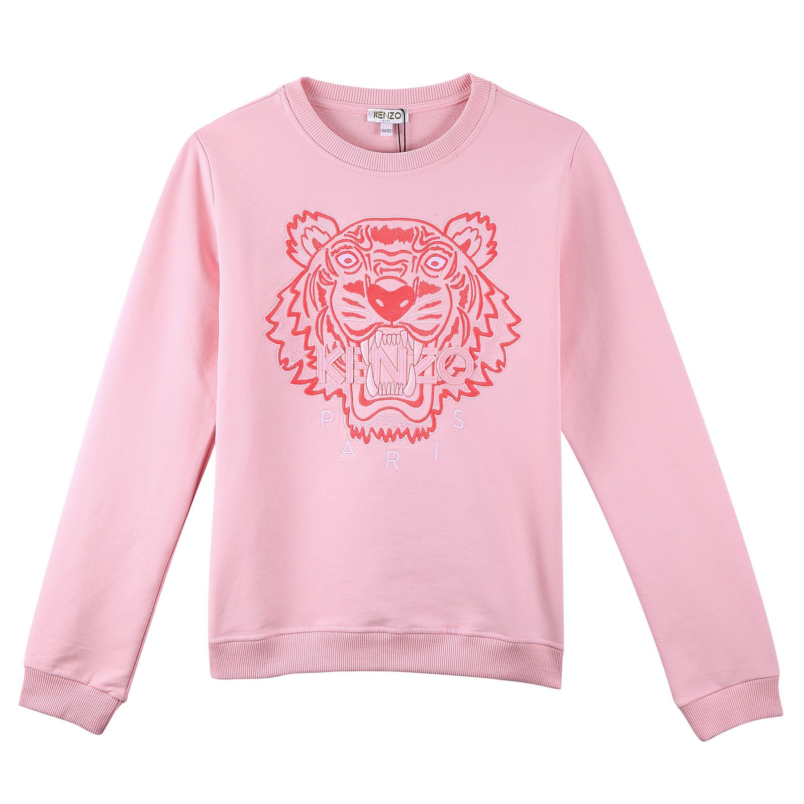Girls Pink Cotton Sweatshirt With Embroidered Tiger Head Trims - CÉMAROSE | Children's Fashion Store - 1