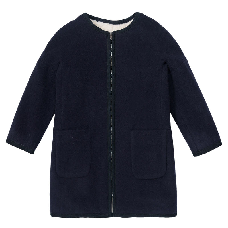 Gils Navy Blue Fur Lined Coat With Pockets - CÉMAROSE | Children's Fashion Store - 1
