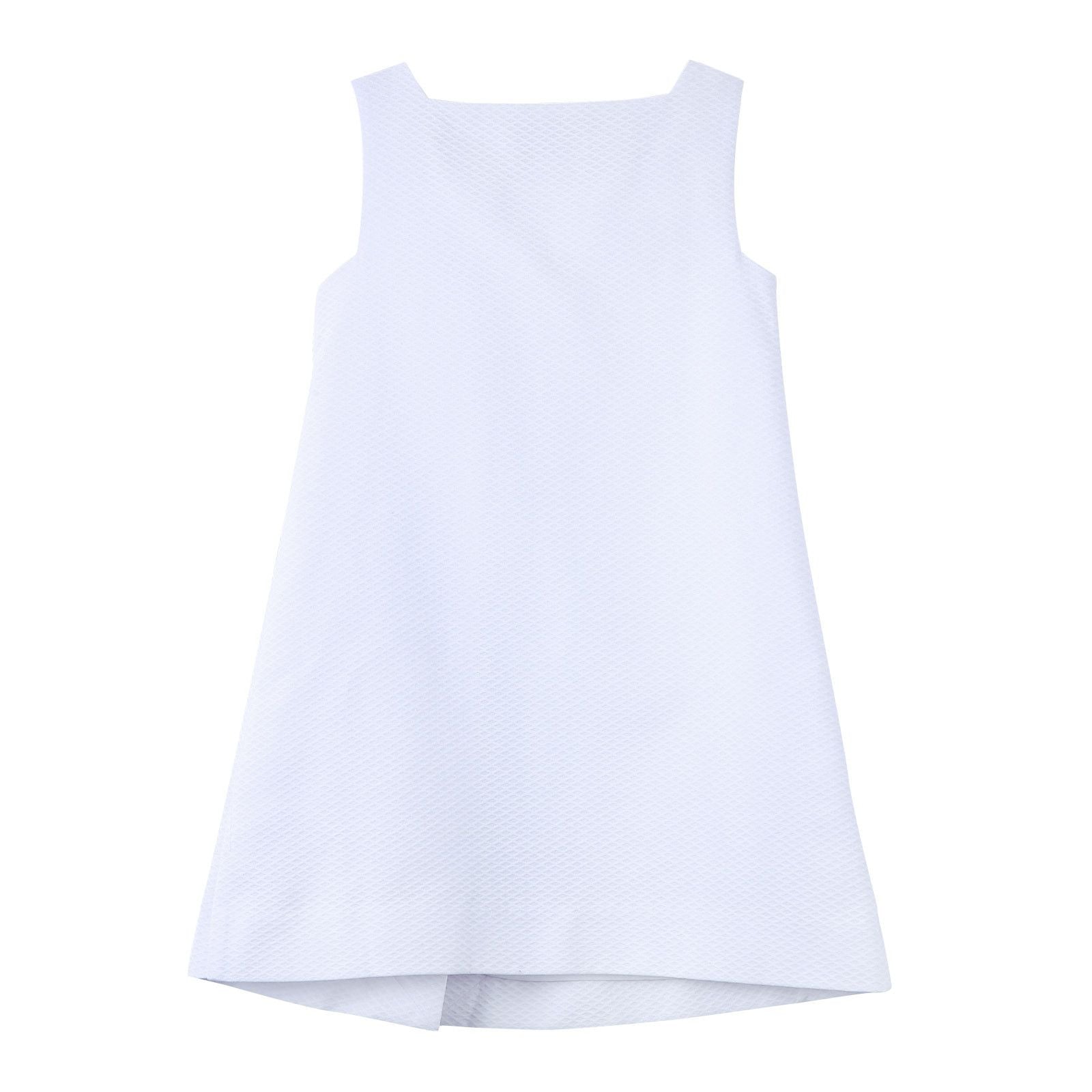 Girls White Cotton Sleeveless Dress With Greca Key Trims - CÉMAROSE | Children's Fashion Store - 2