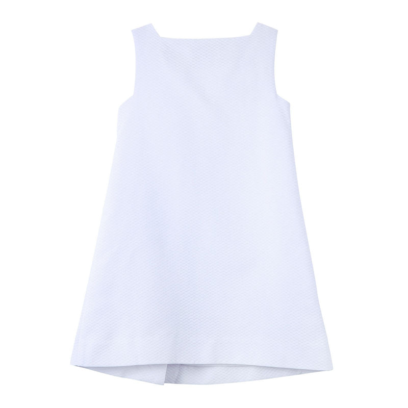 Girls White Cotton Sleeveless Dress With Greca Key Trims - CÉMAROSE | Children's Fashion Store - 2