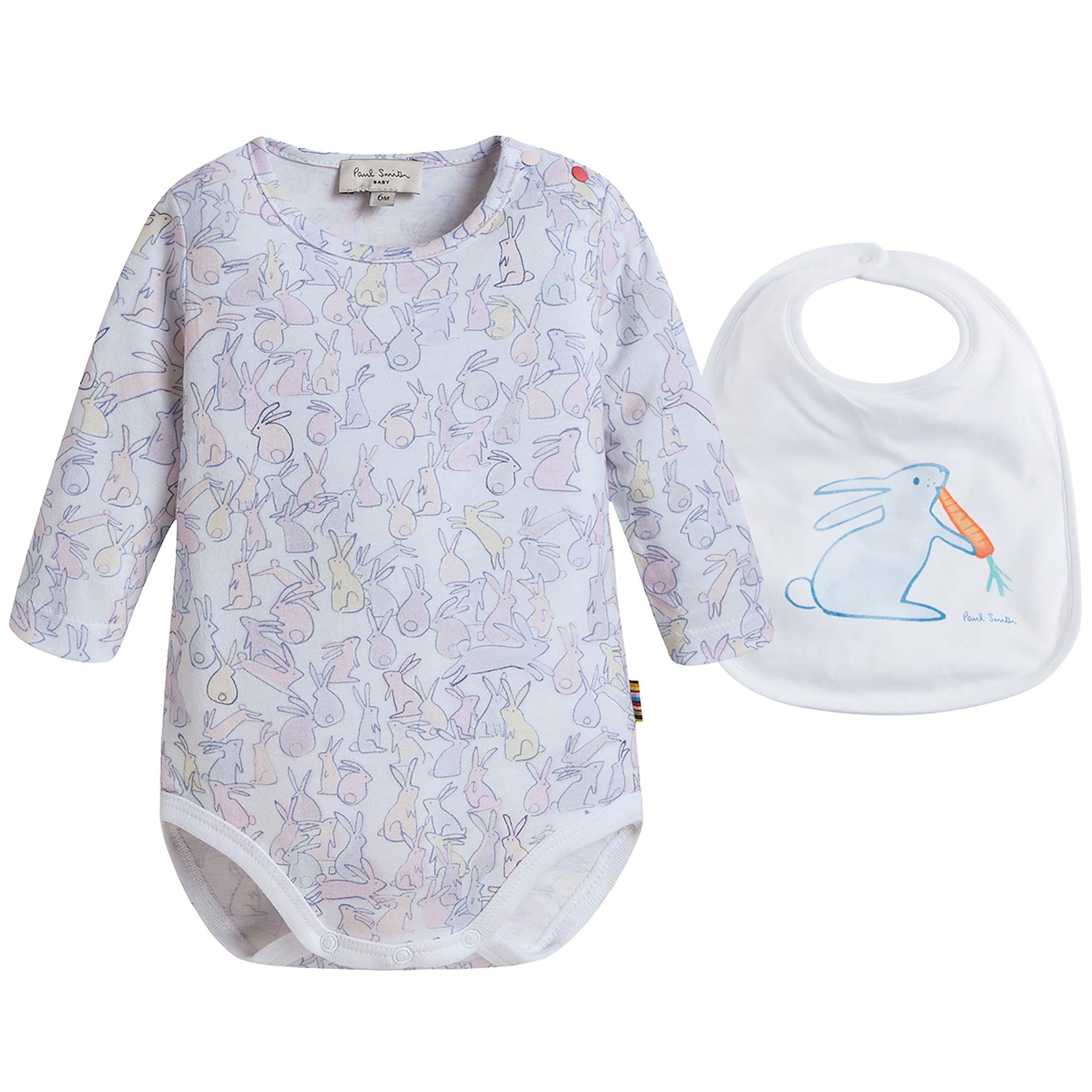 Baby White Flower Printed Cotton Bodysuit & Bib Two Piece Set - CÉMAROSE | Children's Fashion Store - 1