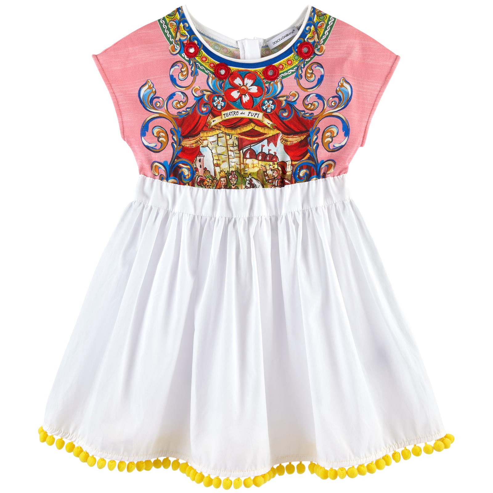 Girls Multicolor Printed Top&White Bottom Dress With Pompon Trims - CÉMAROSE | Children's Fashion Store - 1