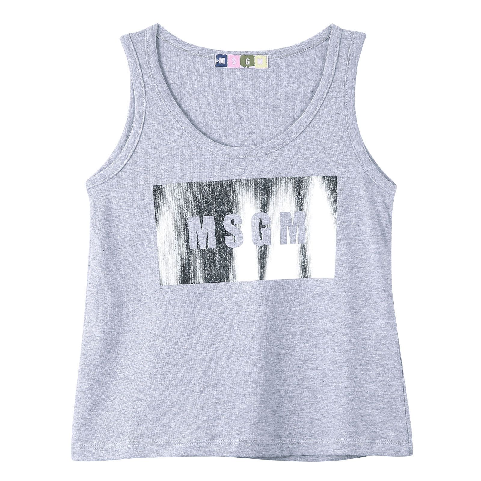 Girls Melange Grey Cotton Jersey Vest With Silver Brand Name Logo - CÉMAROSE | Children's Fashion Store - 1