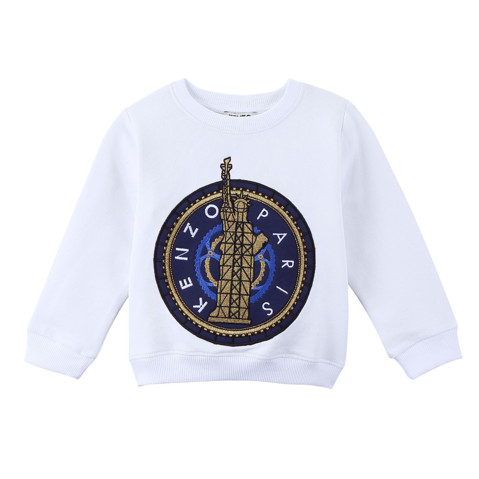 Boys&Girls White Embroidered Statue of Liberty Logo Cotton Sweatshirt - CÉMAROSE | Children's Fashion Store - 1