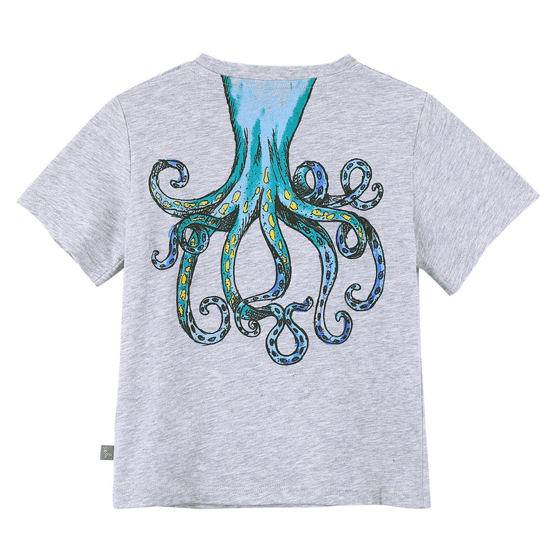 Baby Girls Grey Cotton T-Shirt With Octopus Print Trims - CÉMAROSE | Children's Fashion Store - 2