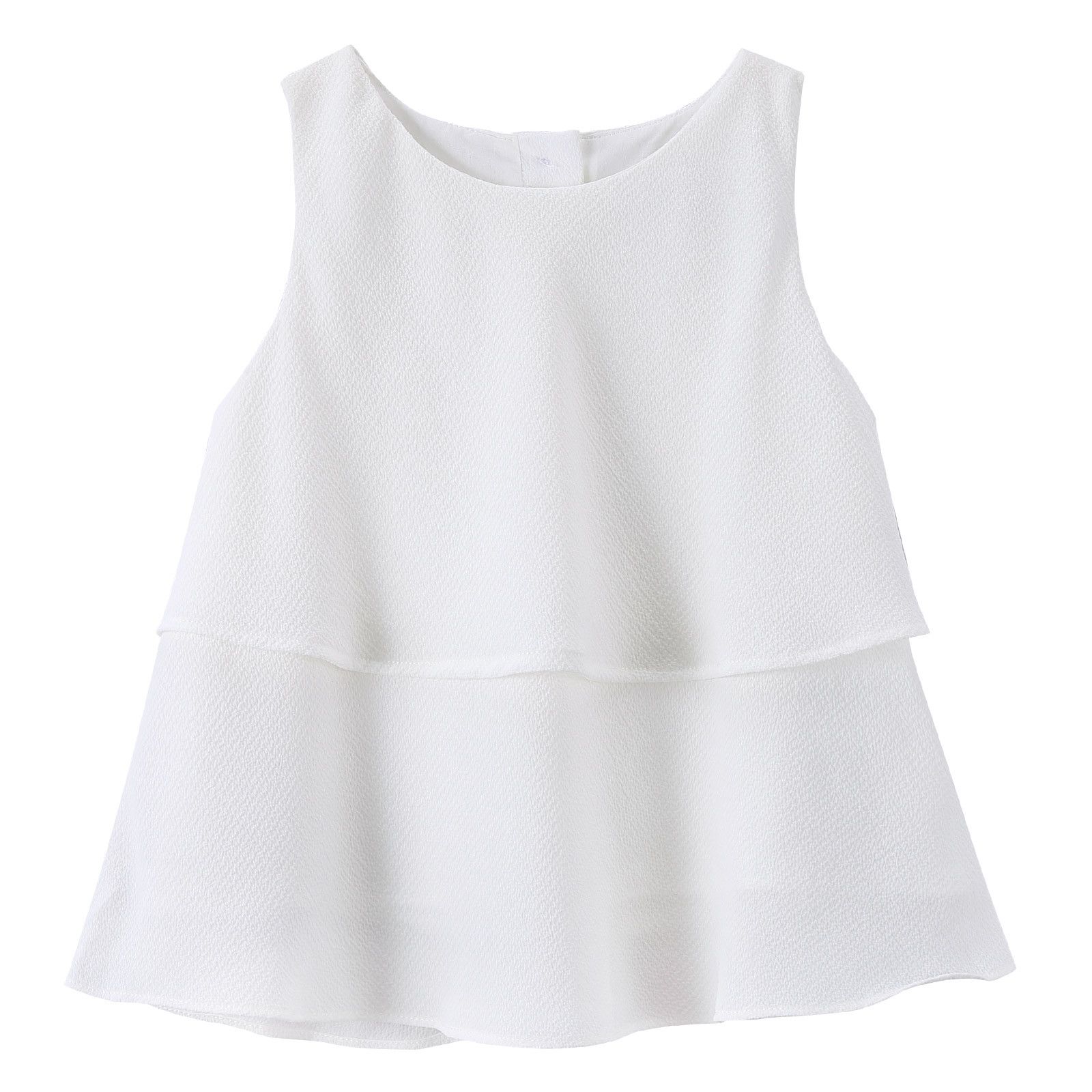Girls Milk White Ruffled Cotton Sleeveless Blouse - CÉMAROSE | Children's Fashion Store - 1
