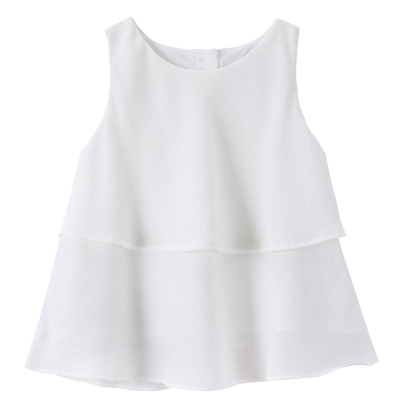 Girls Milk White Ruffled Cotton Sleeveless Blouse - CÉMAROSE | Children's Fashion Store - 1