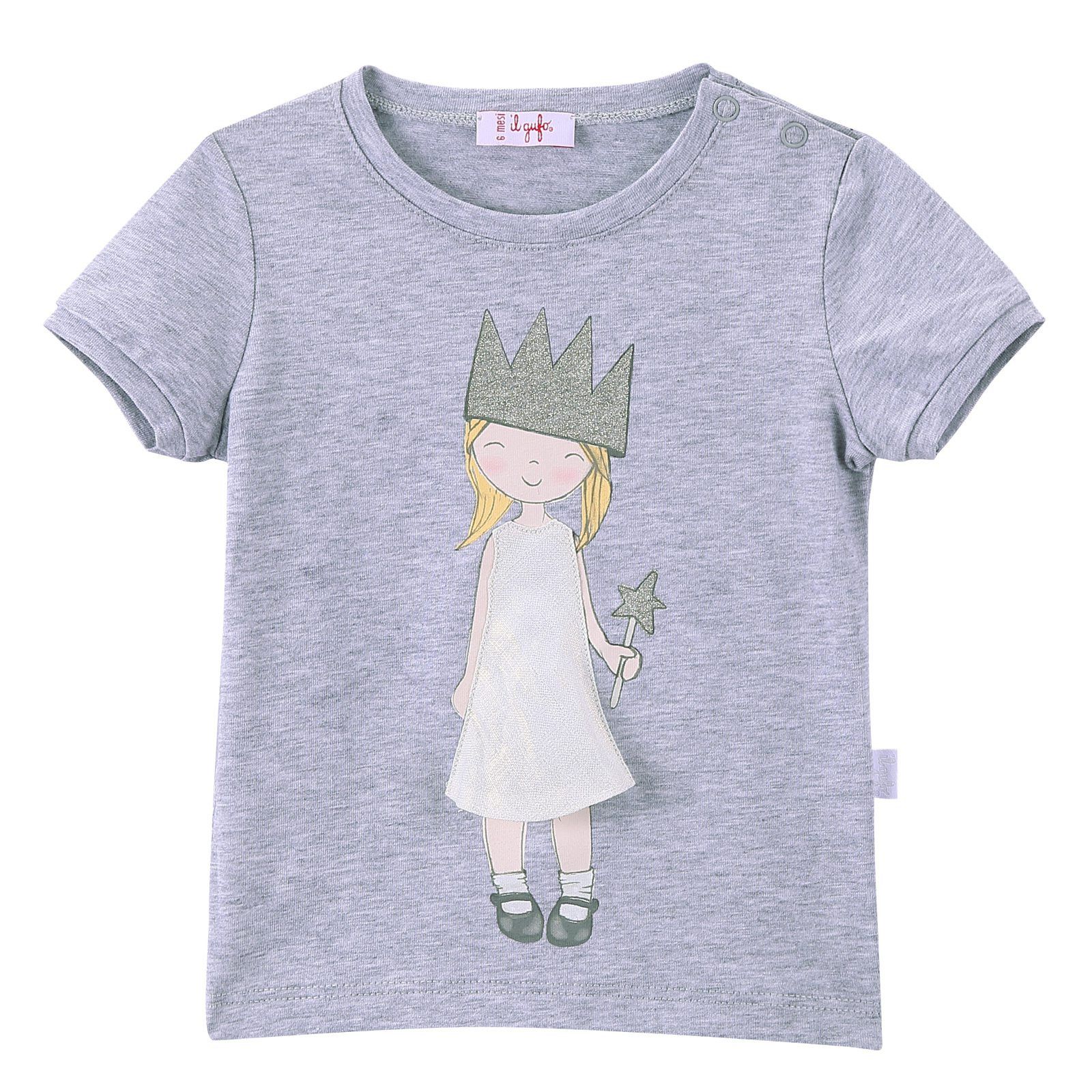 Girls Grey Fairy Printed T-Shirt With Ribbed Cuffs - CÉMAROSE | Children's Fashion Store - 1