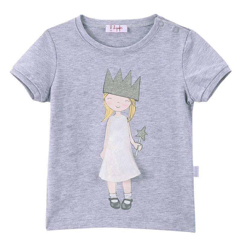 Girls Grey Fairy Printed T-Shirt With Ribbed Cuffs - CÉMAROSE | Children's Fashion Store - 1