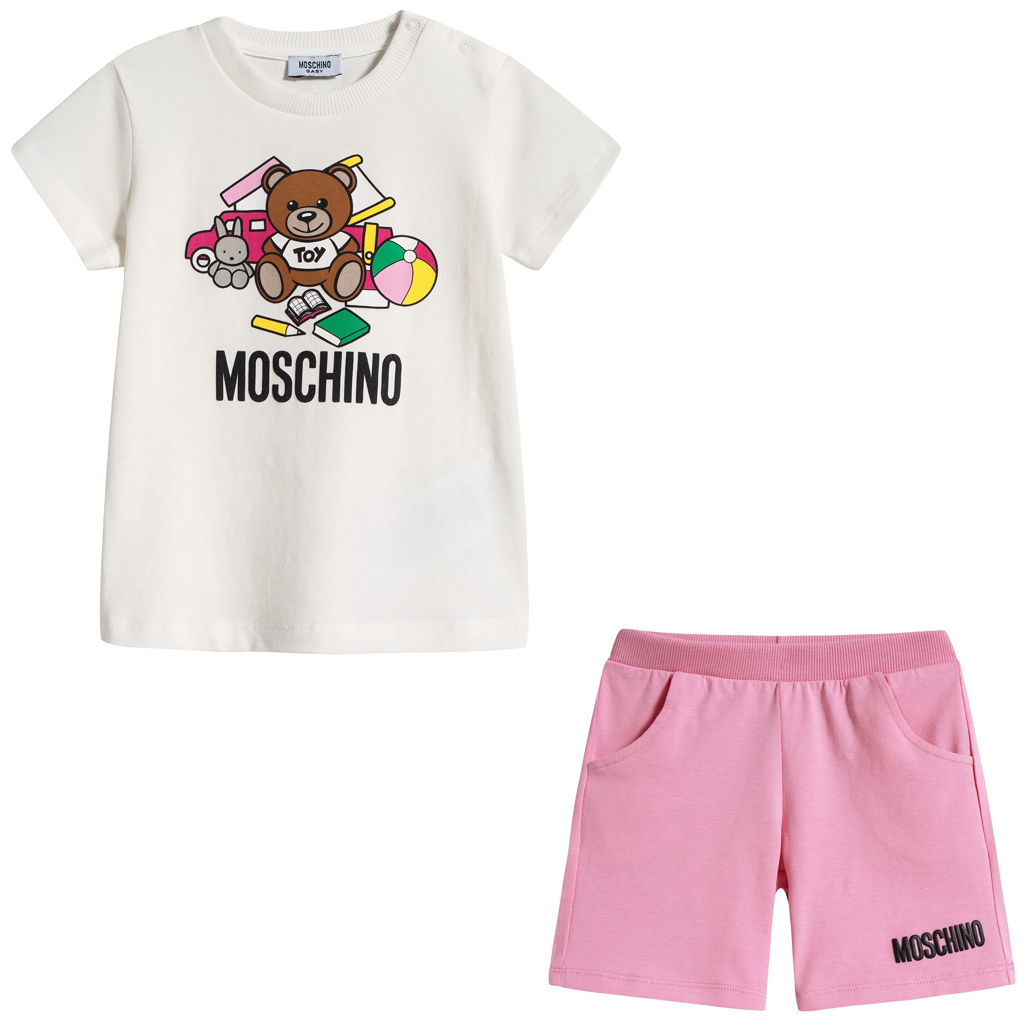 Baby Boys & Girls Ivory & Pink Cotton Shorts Set