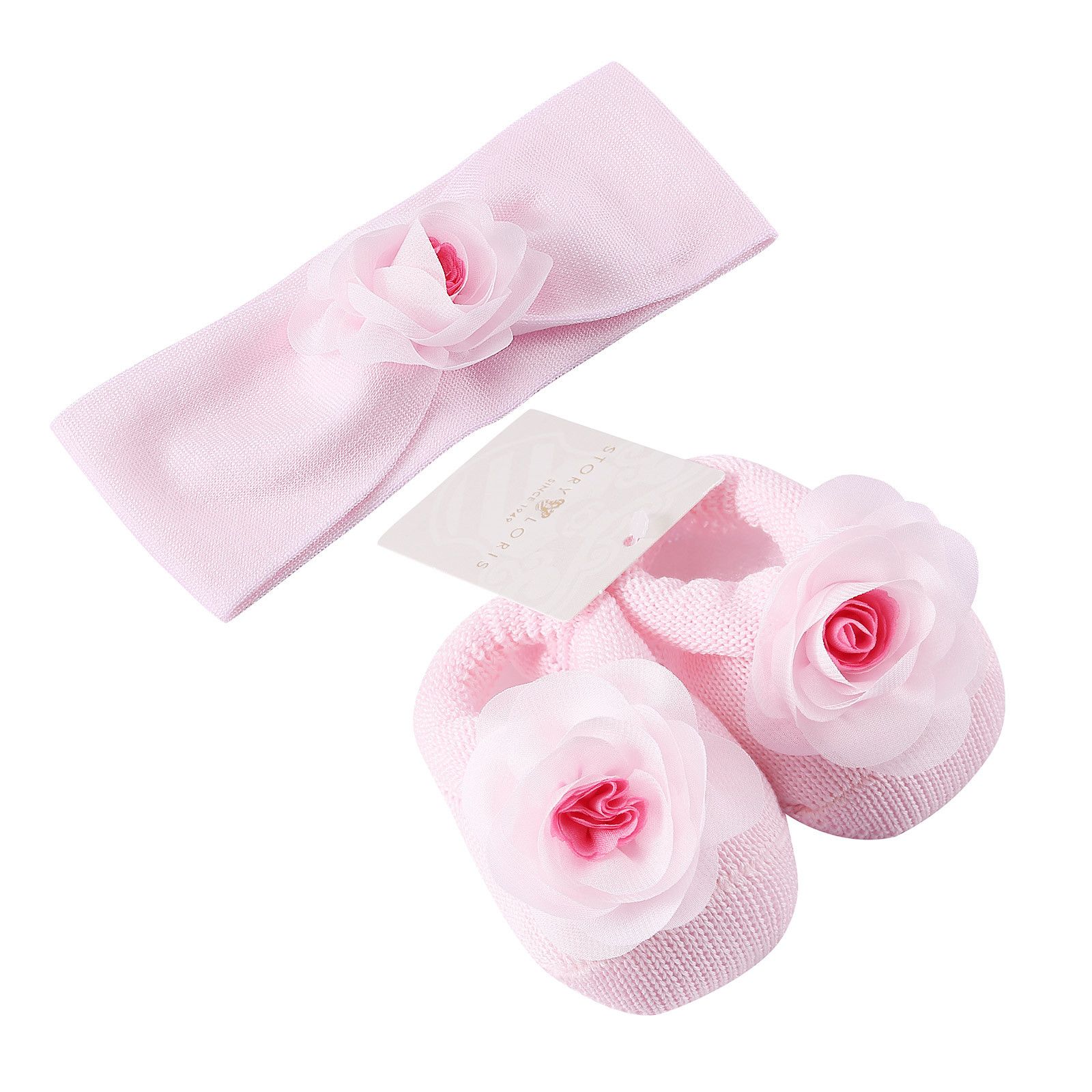 Baby Pink Knitted Cotton Rose Shoes&Hair Band Gift Set - CÉMAROSE | Children's Fashion Store - 1