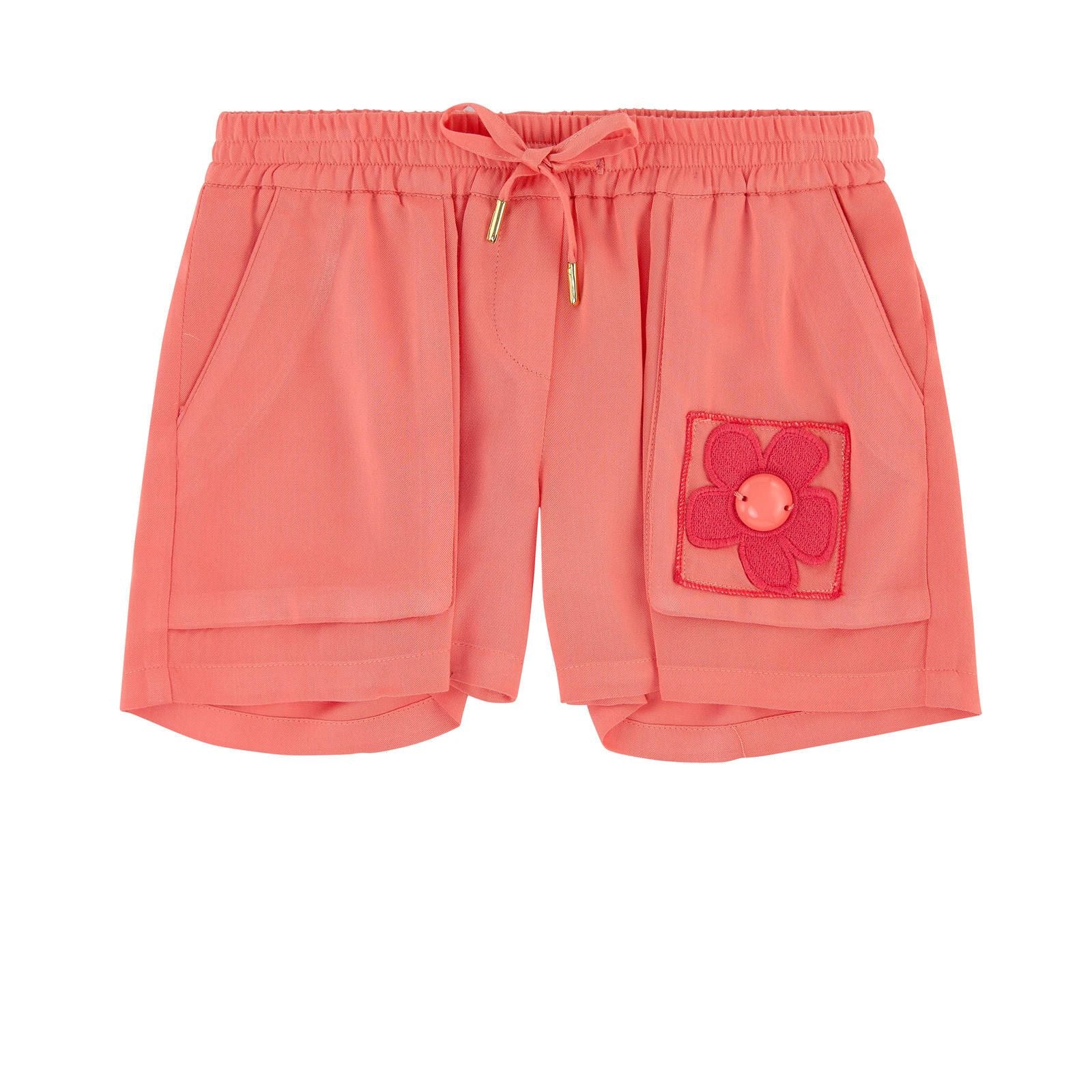 Girls Pink Flowing Cut Embroidered Flower Bermuda Shorts - CÉMAROSE | Children's Fashion Store