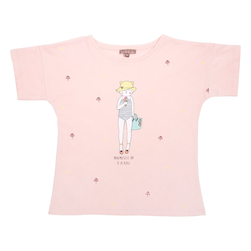 Girls Pink Cartoon Printed Cotton T-Shirt - CÉMAROSE | Children's Fashion Store