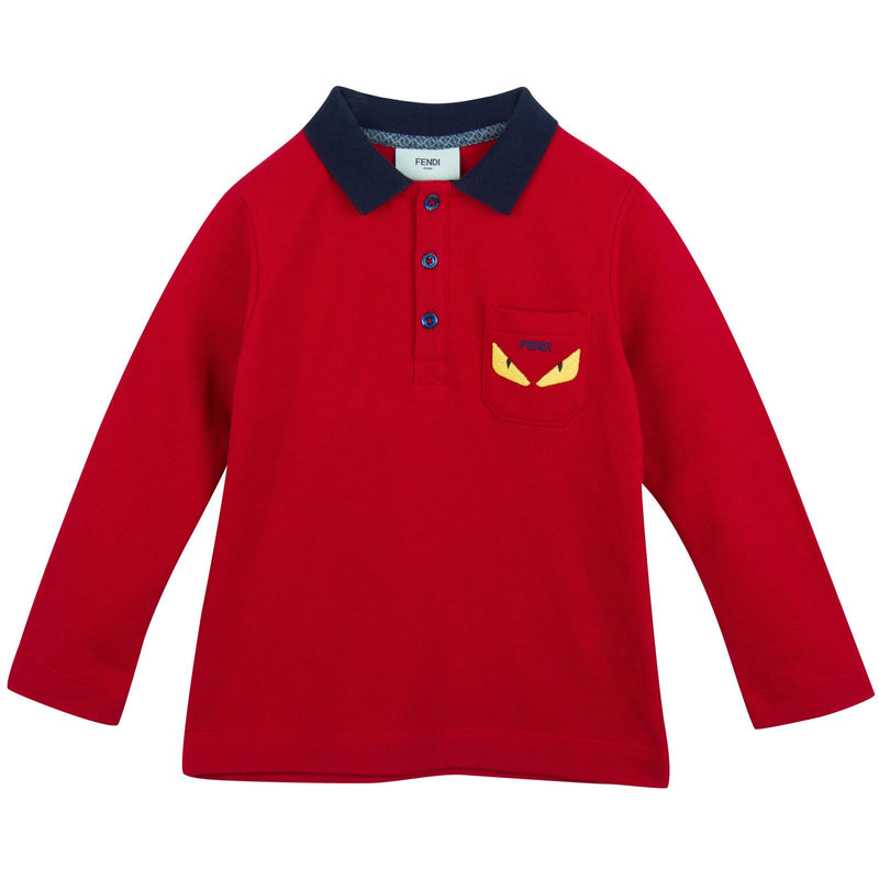 Boys Red Embroidered Monster Cotton Polo Shirt - CÉMAROSE | Children's Fashion Store - 1