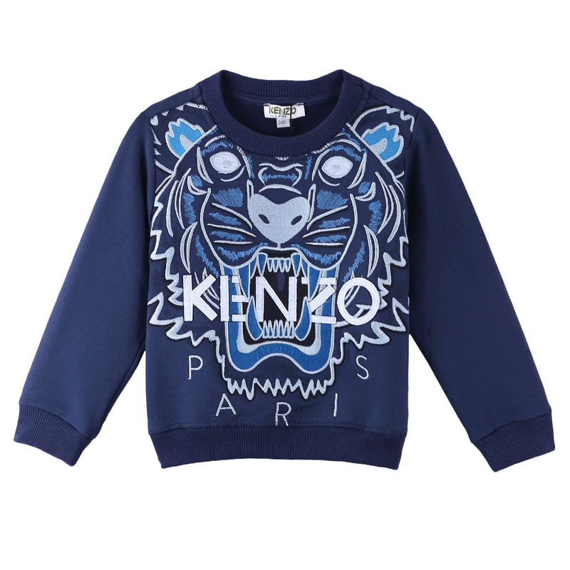 Girls Navy Blue Cotton Embroidered Tiger Head Sweatshirt - CÉMAROSE | Children's Fashion Store - 1