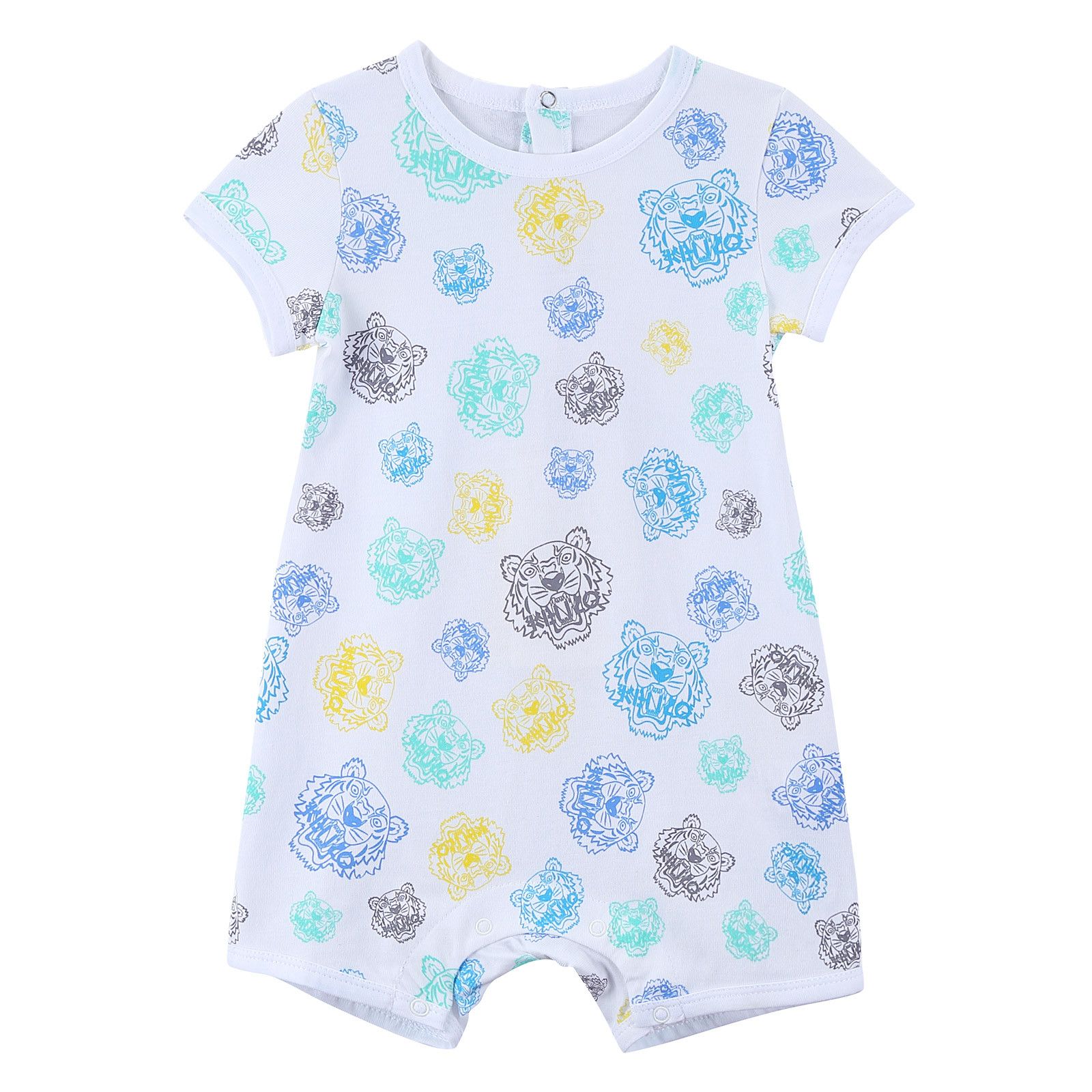 Baby White Cotton Babygrow With Multicolor Print Trims - CÉMAROSE | Children's Fashion Store - 1