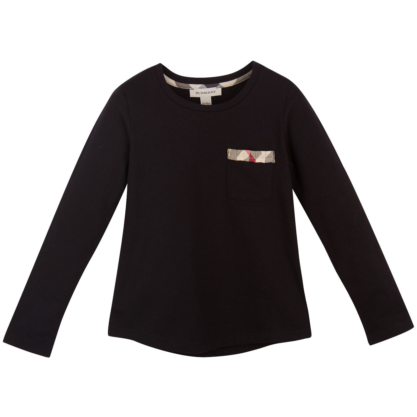 Girls Black Long Sleeve T-Shirts With Check Pocket - CÉMAROSE | Children's Fashion Store - 1