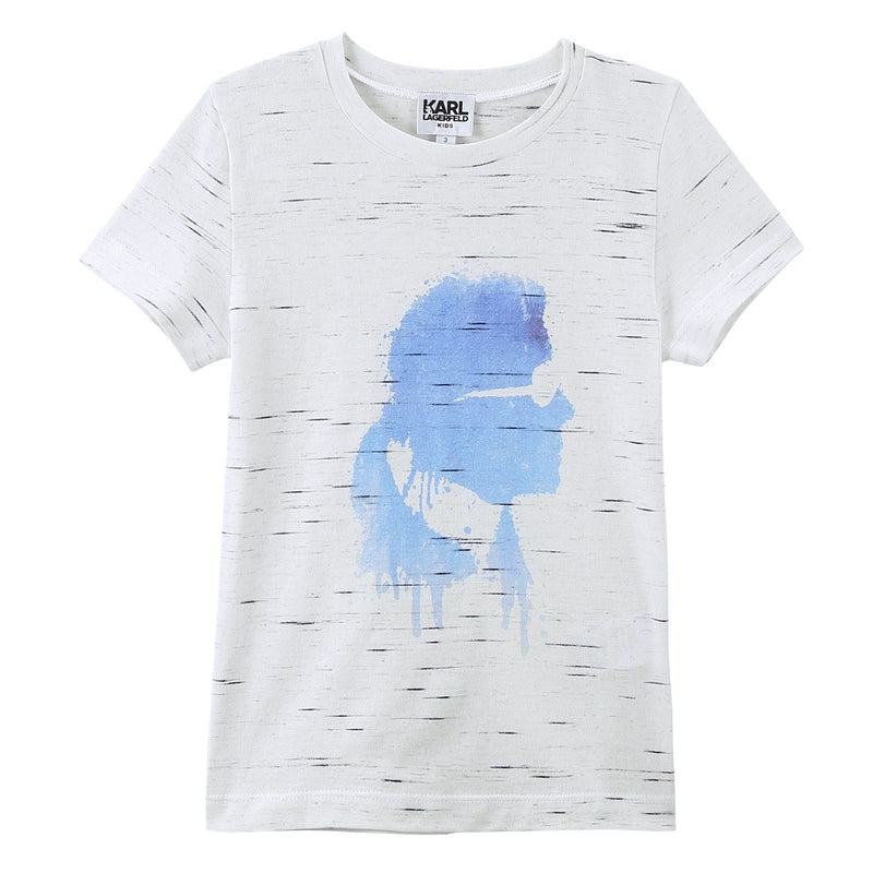 Boys White Cotton T-Shirt With Ink Karl Head Logo - CÉMAROSE | Children's Fashion Store - 1