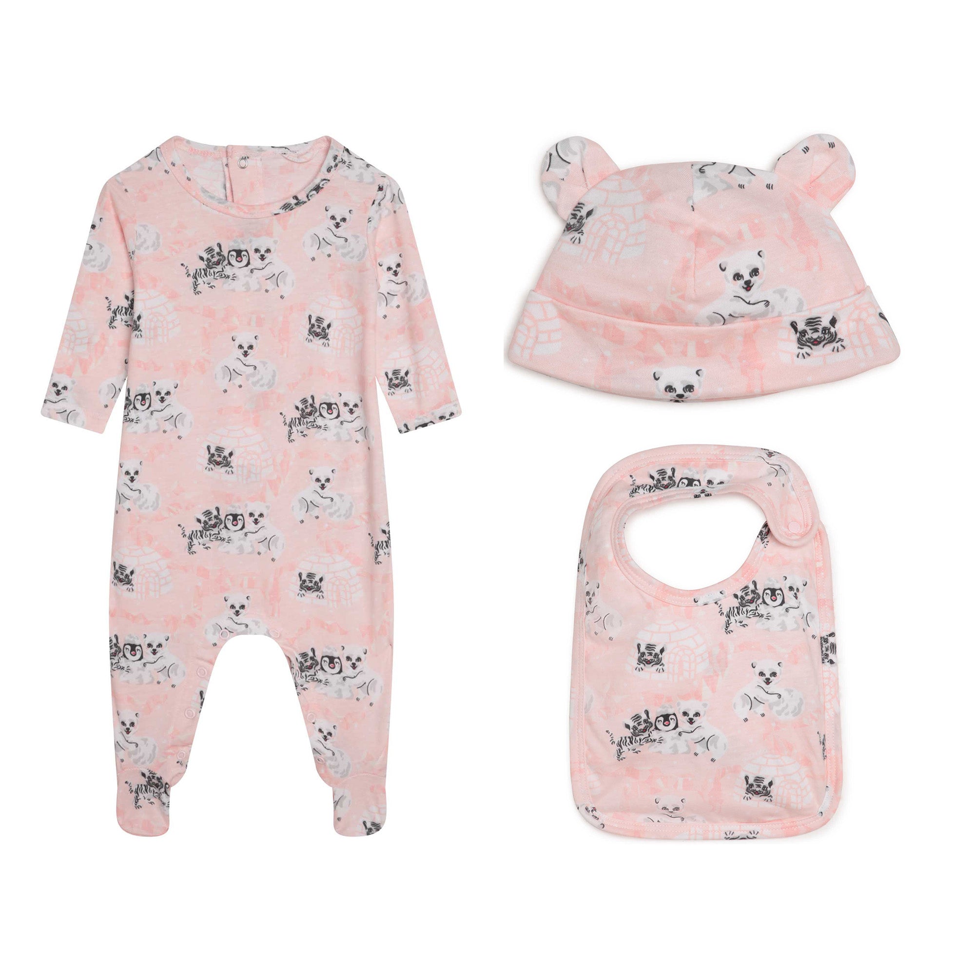 Baby Girls Pink Printed Cotton Babysuit Set