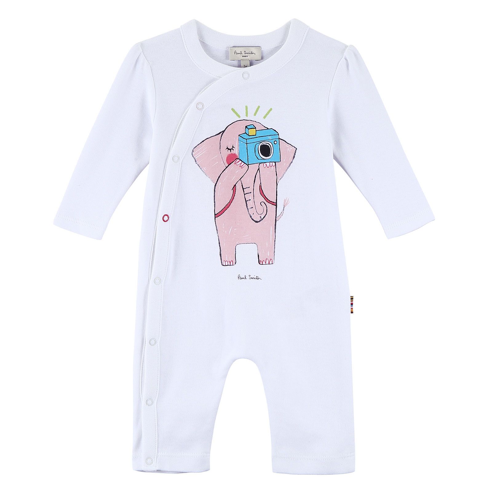 Baby Girls White Fancy Elephant Printed Babygrow - CÉMAROSE | Children's Fashion Store - 1