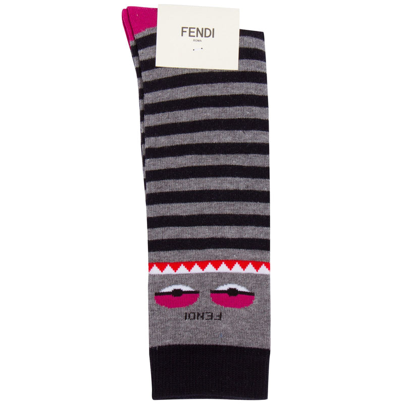 Girls Grey&Blue Striped Monster Long Socks - CÉMAROSE | Children's Fashion Store - 1