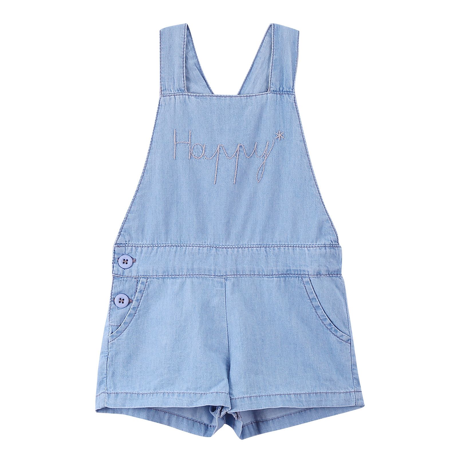 Girls Blue Cotton Denim Dungarees - CÉMAROSE | Children's Fashion Store - 1