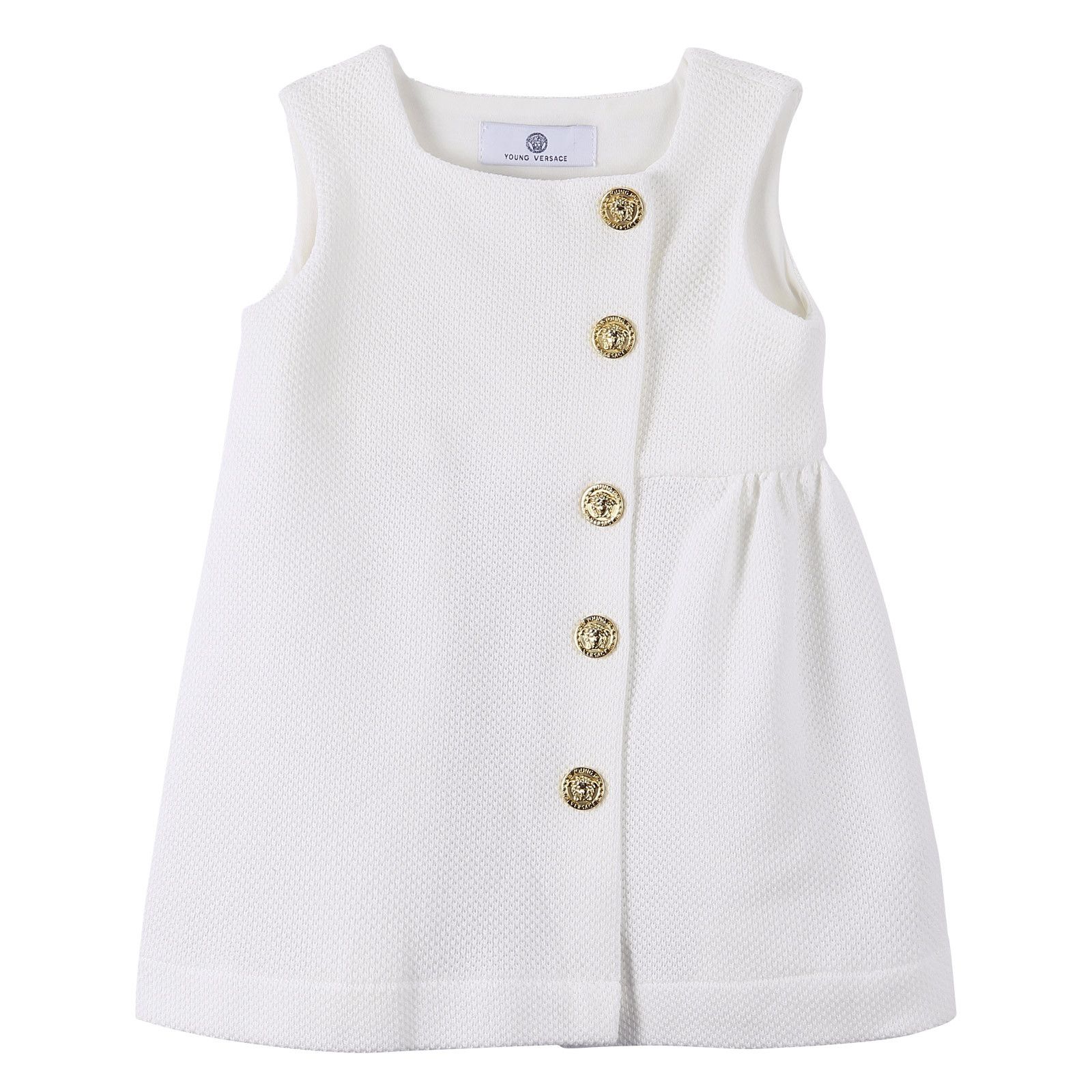 Baby Girls White Dress With Gold Button - CÉMAROSE | Children's Fashion Store - 1