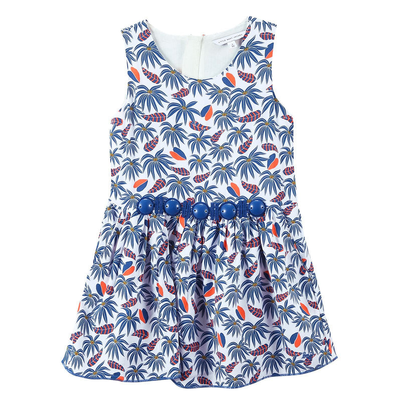 Girls White&Blue Allover Tree Printed Sleeveless Dress - CÉMAROSE | Children's Fashion Store - 1