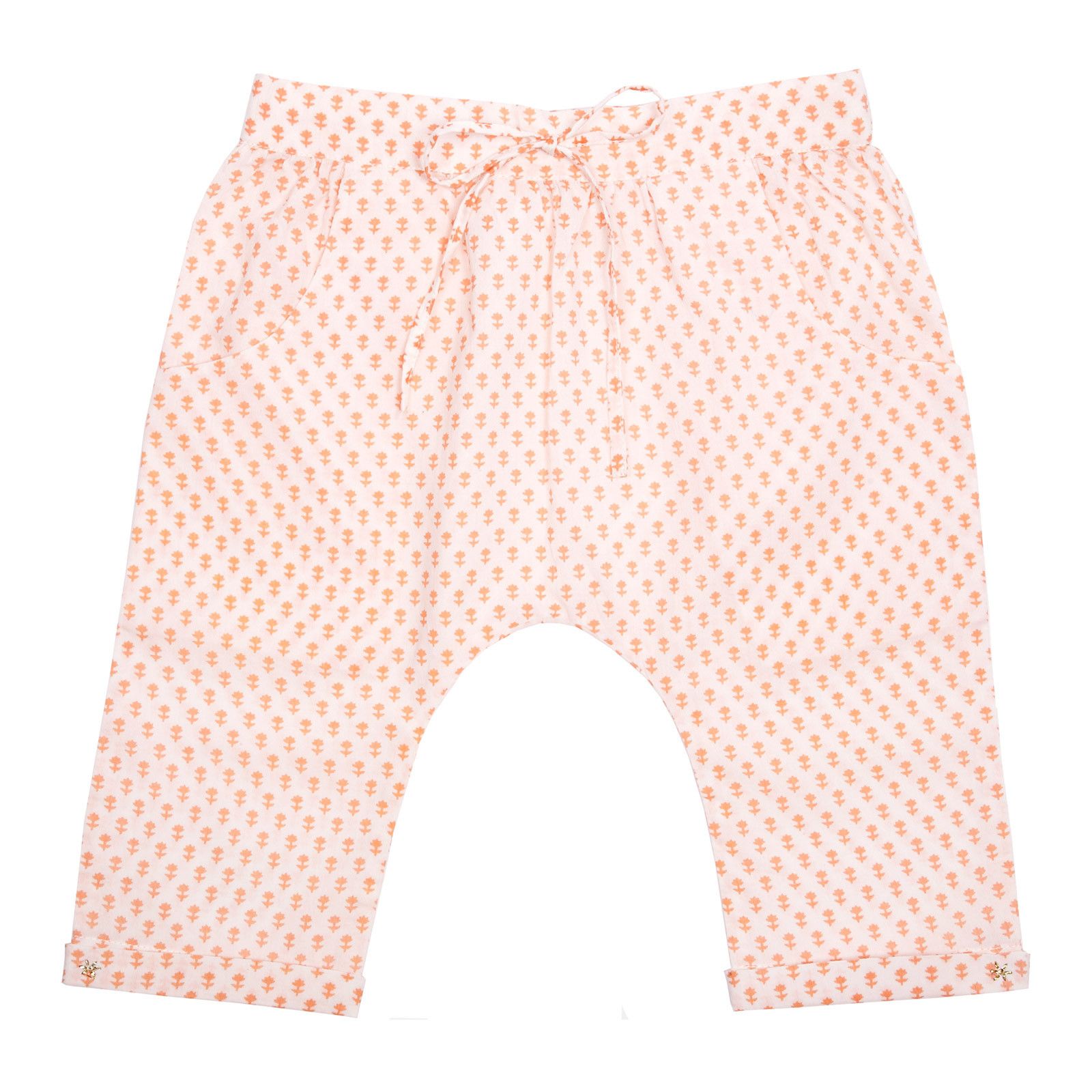 Baby Girls Pink Cotton Trousers With Apricot Print Trims - CÉMAROSE | Children's Fashion Store