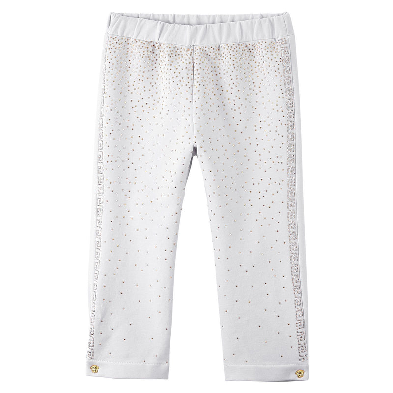 Baby Girls White Cotton Trousers With Gold Spot Trims - CÉMAROSE | Children's Fashion Store - 1